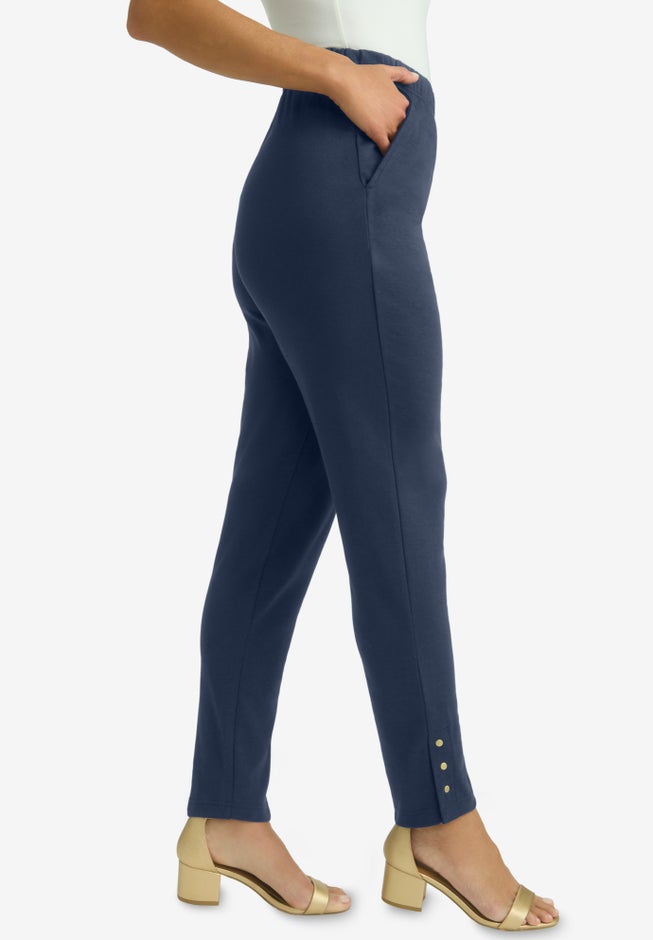 Stretch Soft Knit Slim Straight Snap Pant image number null