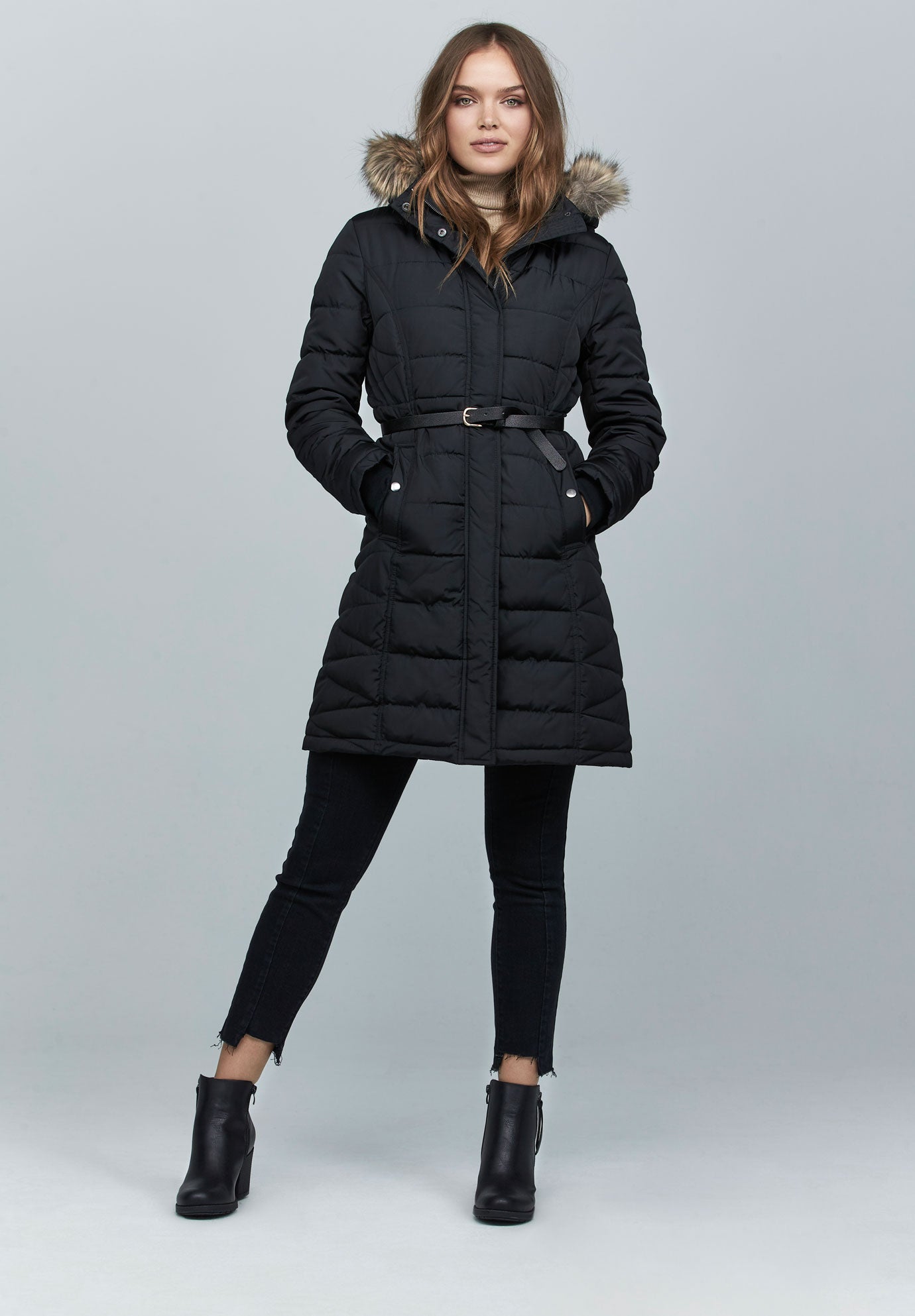 Water-Resistant Faux-Fur Trim A-Line Puffer Coat image number 5