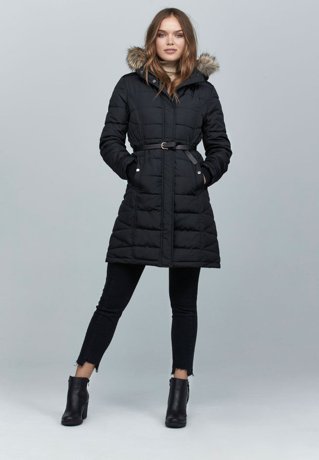 Water-Resistant Faux-Fur Trim A-Line Puffer Coat image number 5