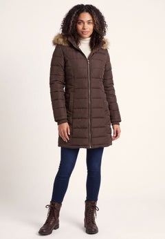 Water-Resistant Faux-Fur Trim A-Line Puffer Coat
