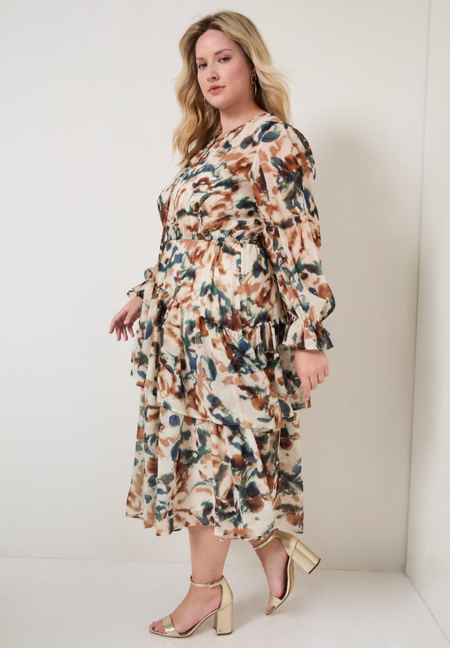 Tiered Pleated Midi Dress image number 2