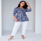 Knit Crepe Sweetheart Neckline Peplum Top image number null