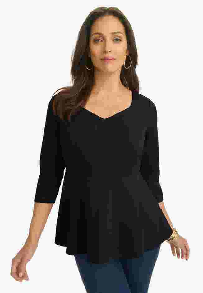 Knit Crepe Sweetheart Neck Top image number 0