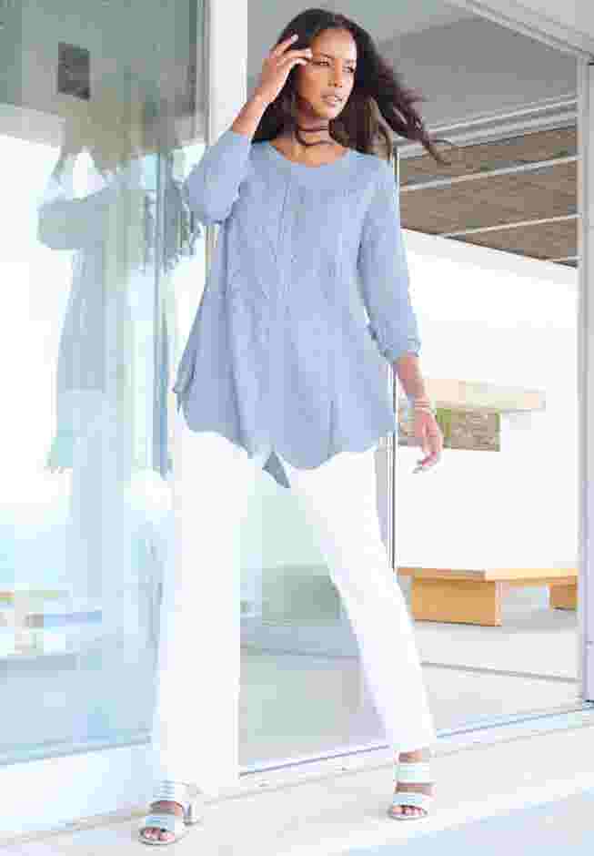 Scallop Hem Pointelle Sweater image number 1