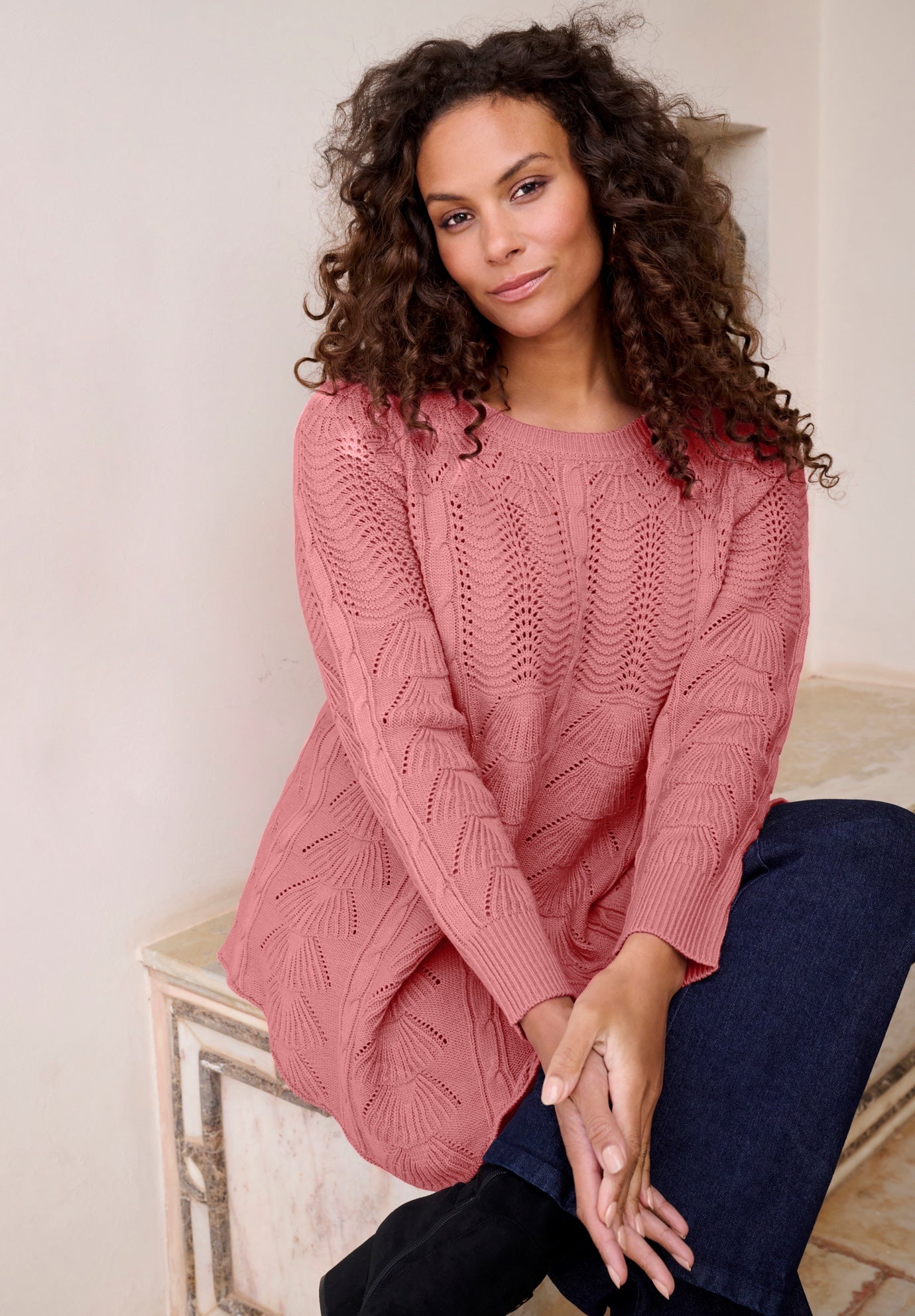 Scallop Hem Pointelle Sweater image number 1