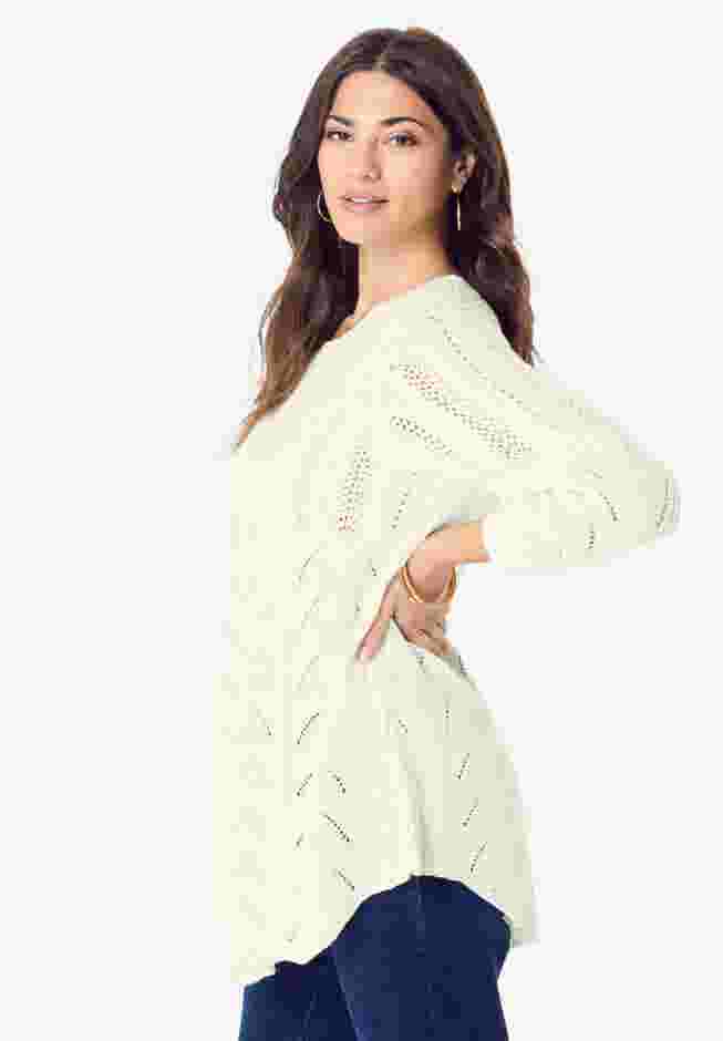 Scallop Hem Pointelle Sweater image number 3