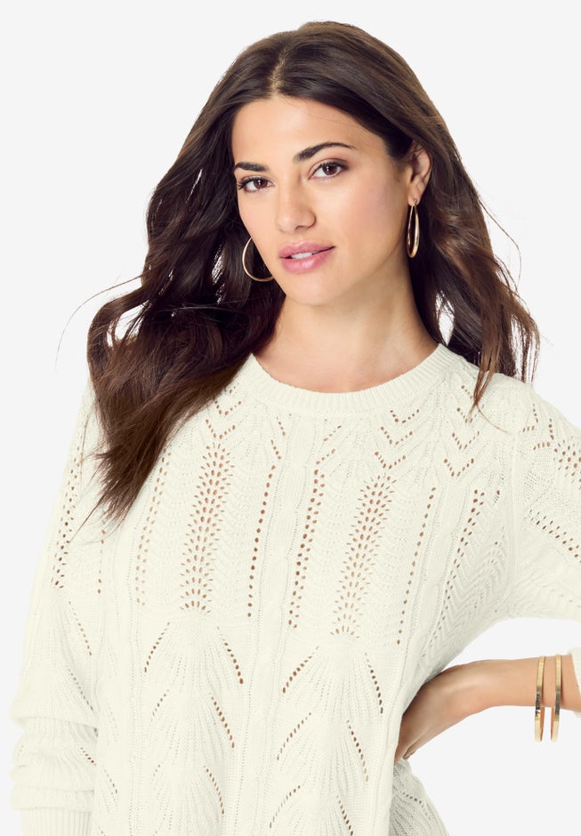 Scallop Hem Pointelle Sweater image number 4