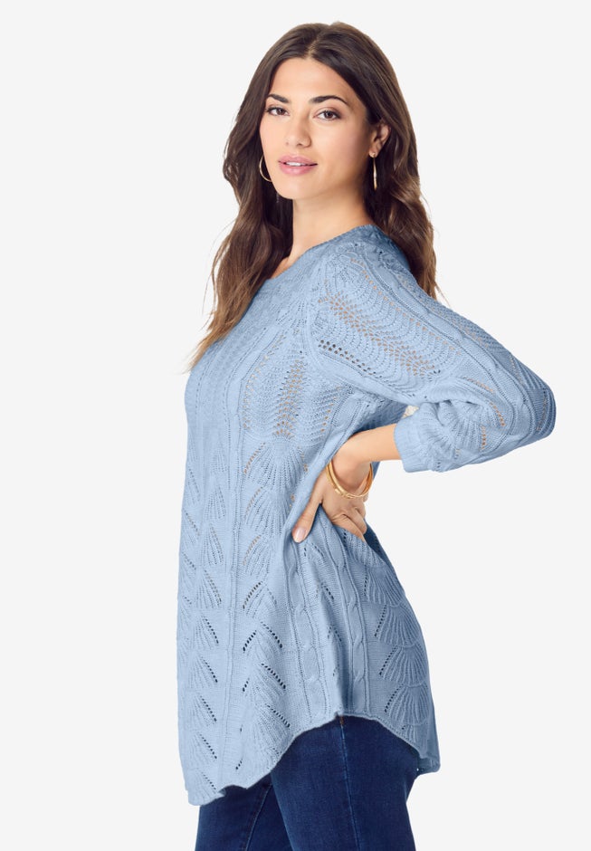 Scallop Hem Pointelle Sweater image number 3