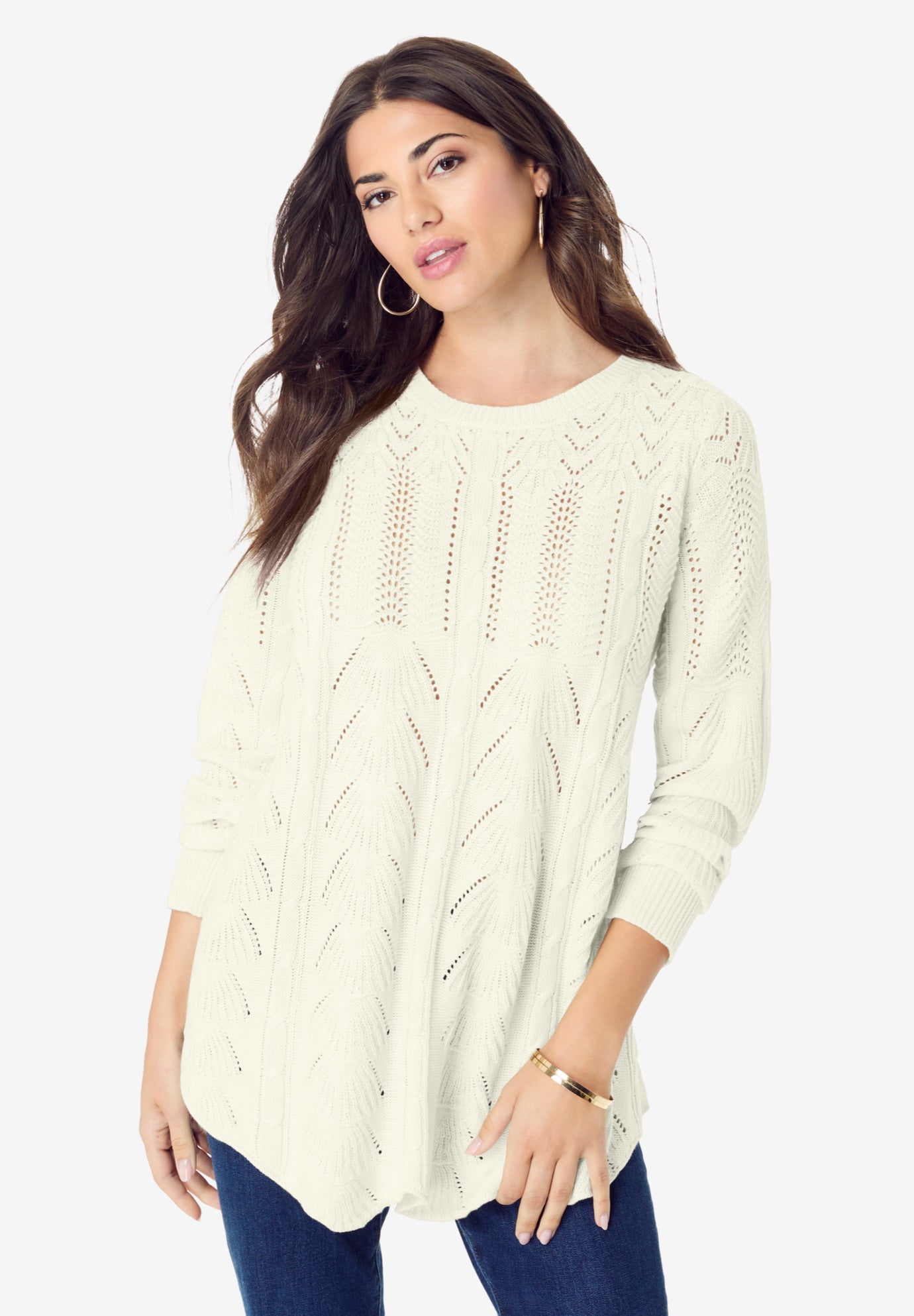 Scallop Hem Pointelle Sweater image number 1