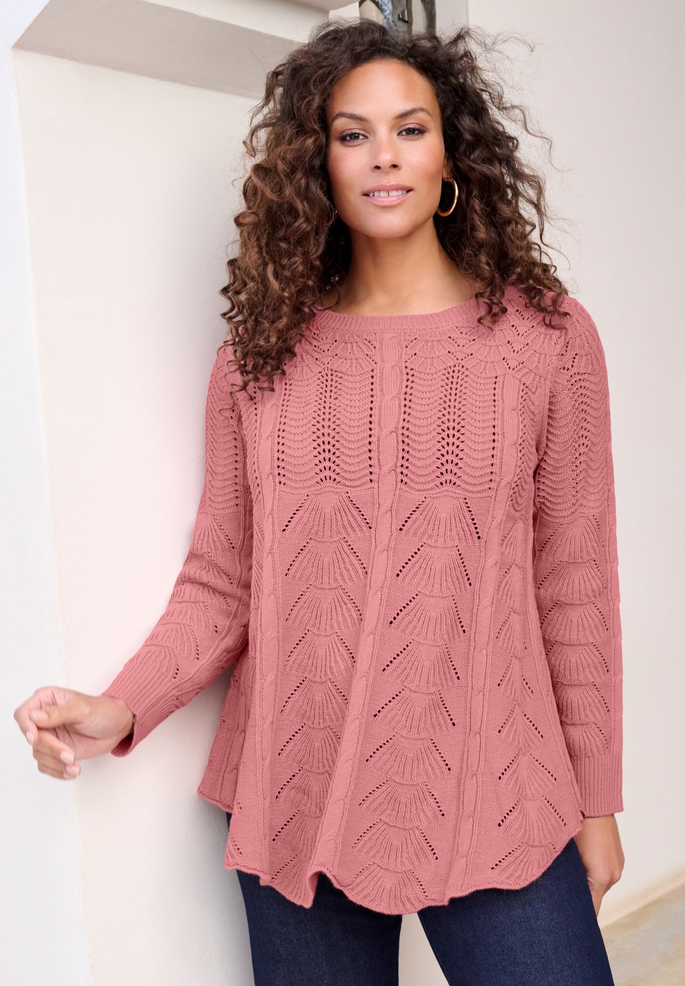 Scallop Hem Pointelle Sweater image number 0
