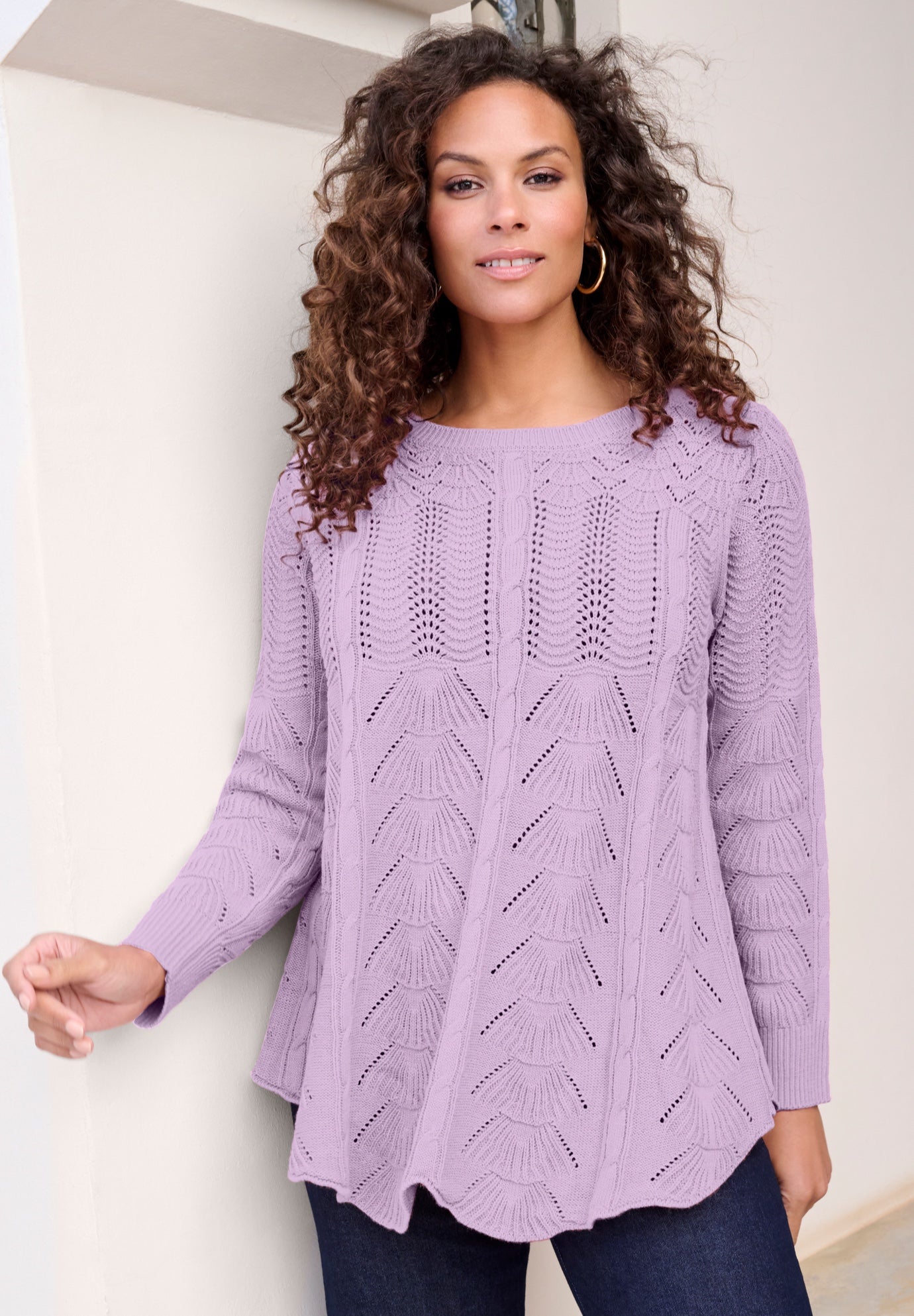 Scallop Hem Pointelle Sweater image number 0