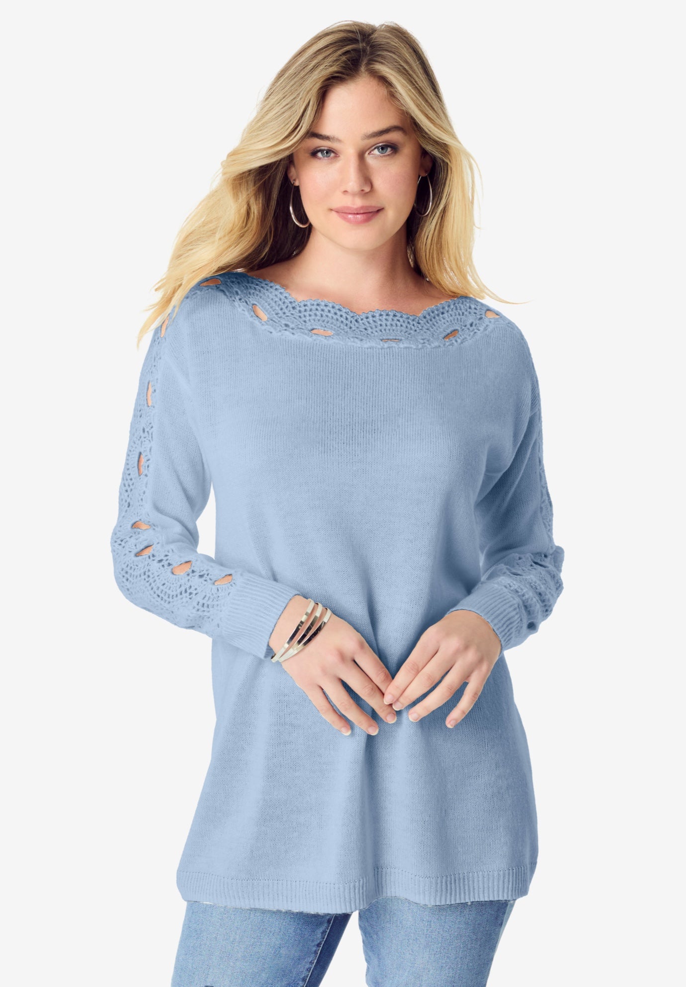 Pointelle Sleeve Pullover image number 1