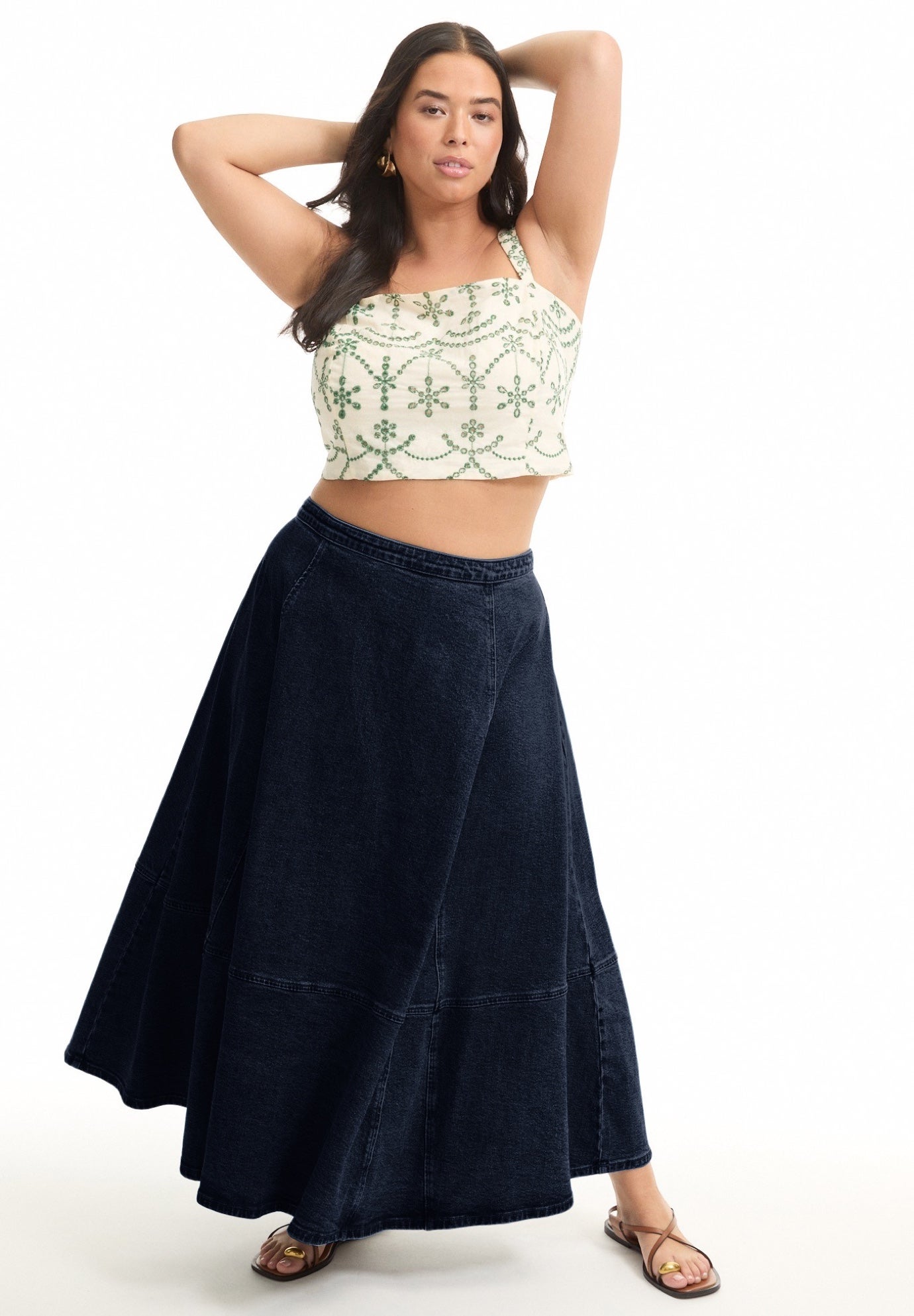 Fit-And-Flare Denim Midi Skirt image number 0