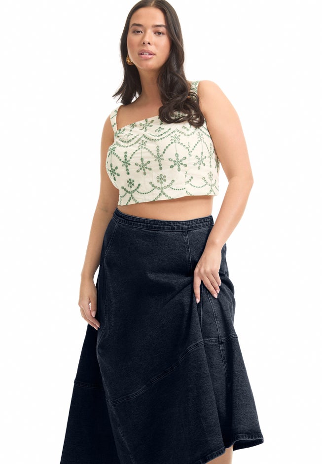 Fit-And-Flare Denim Midi Skirt image number 1