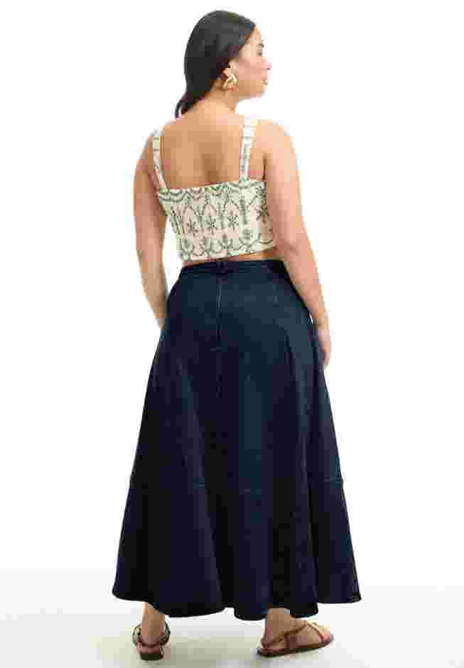 Fit-And-Flare Denim Midi Skirt image number 2