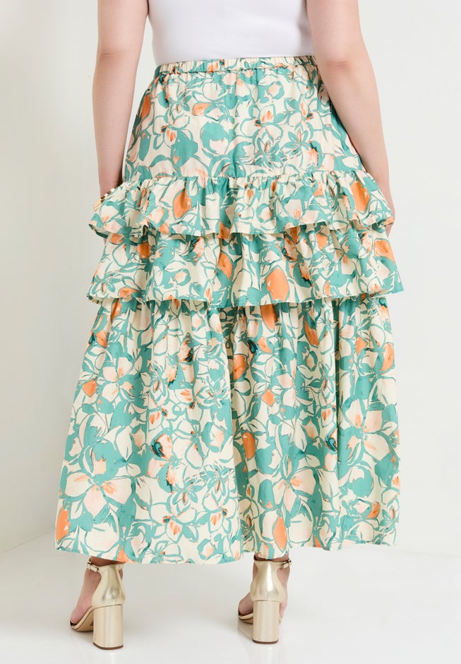 Poplin Tiered Midi Skirt image number null