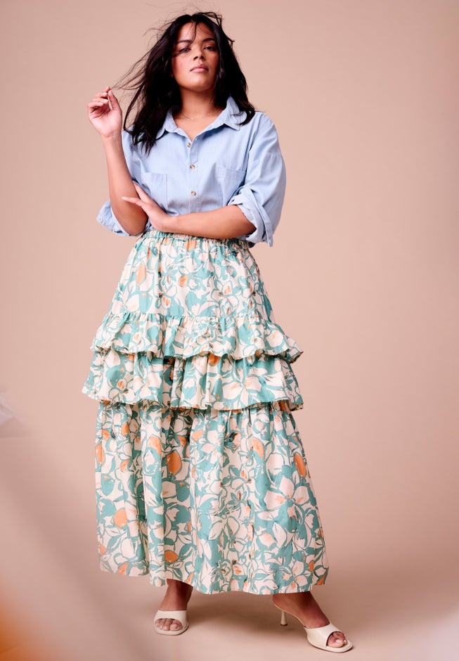 Poplin Tiered Midi Skirt image number null