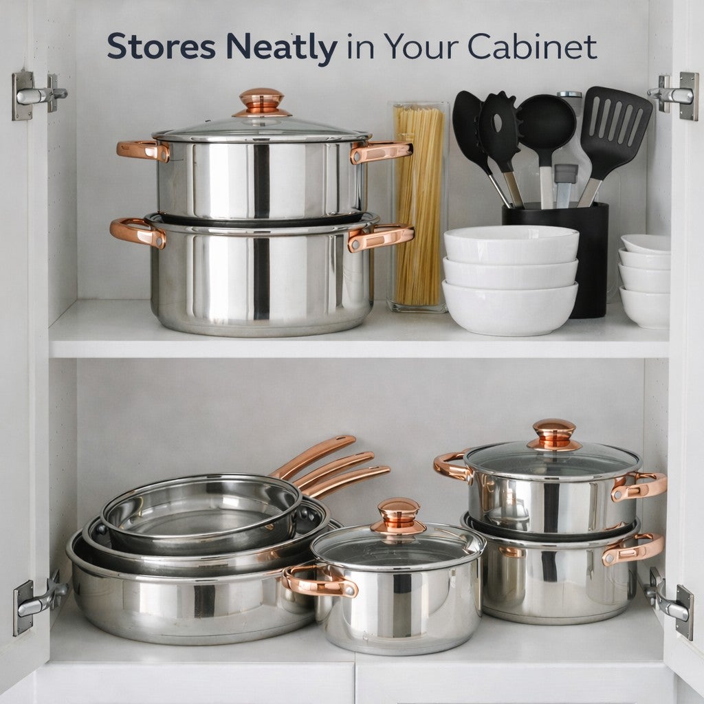 18-Piece Copper Accent Stainless Steel Cookware Set image number 5