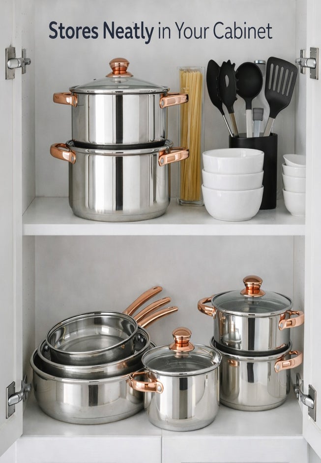 18-Piece Copper Accent Stainless Steel Cookware Set image number 5