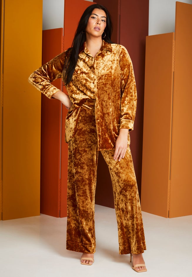 Crushed Velvet Wide-Leg Pant image number null