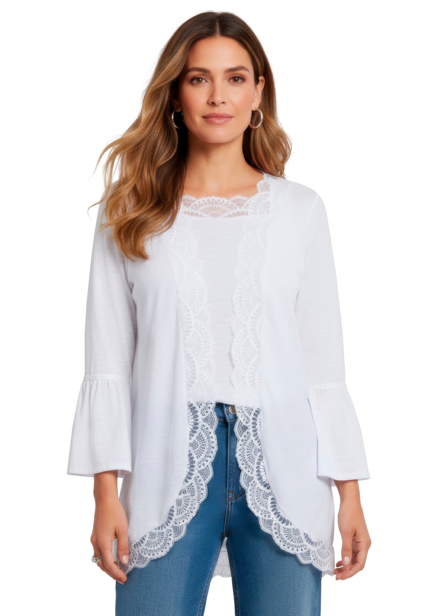 Lace-Detailed Cardigan and Tank Set image number 1