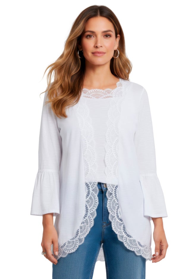 Lace-Detailed Cardigan and Tank Set image number 1