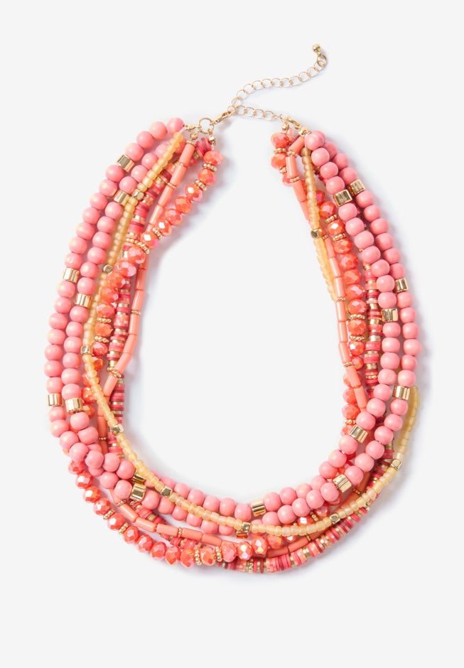 Wood & Glass Beaded Layered Necklace image number 1