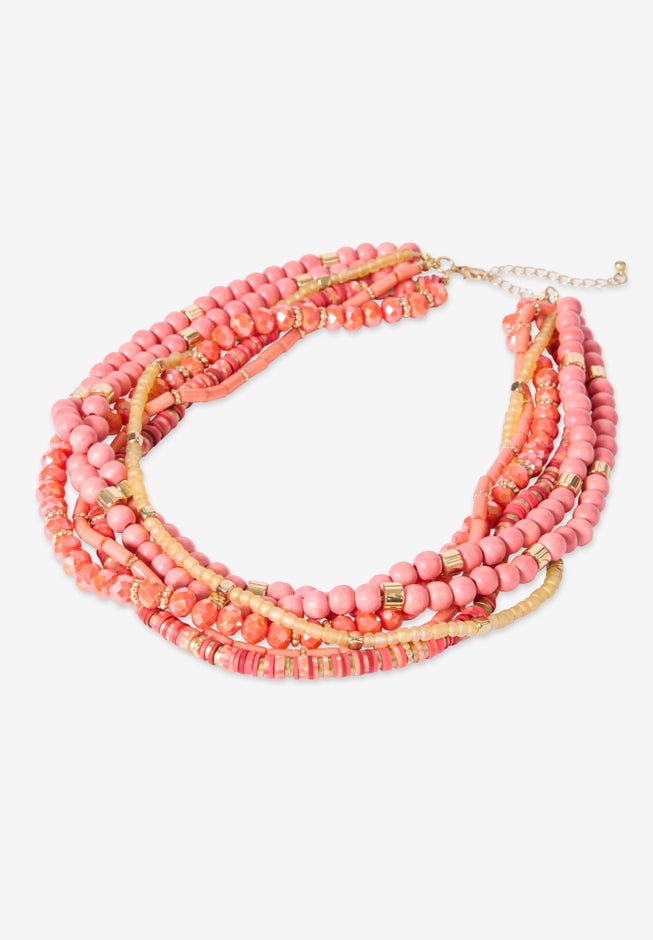 Wood & Glass Beaded Layered Necklace image number 2