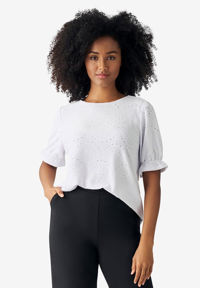 Short Puff Sleeve Eyelet Tee image number 0