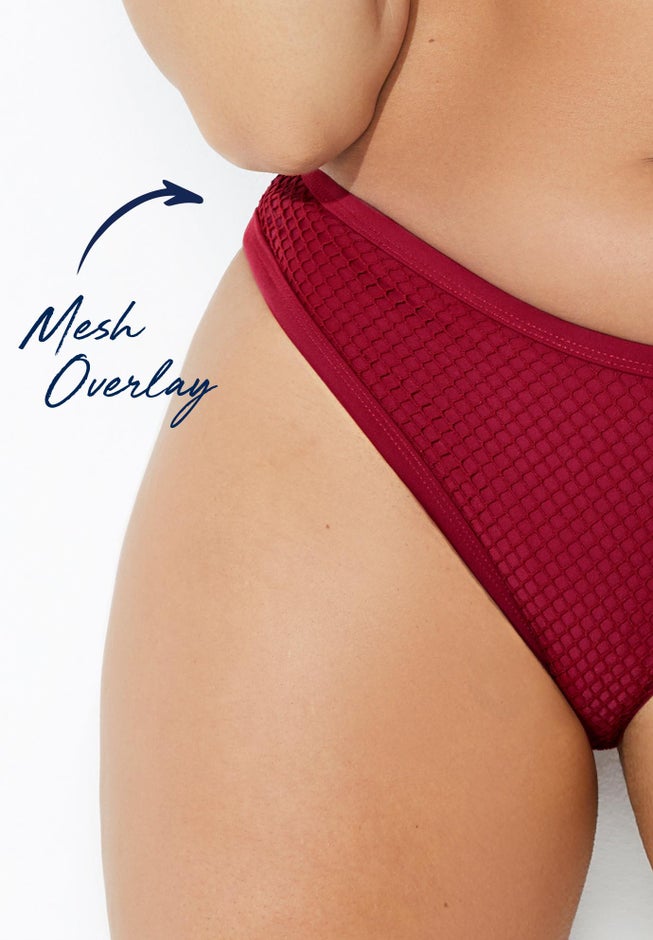Knit Mesh Overlay Bikini Bottom image number null