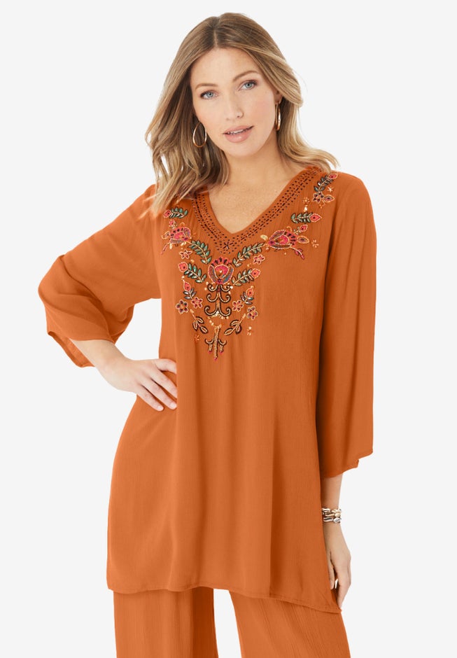 Hand Crinkled Embellished Tunic image number 0