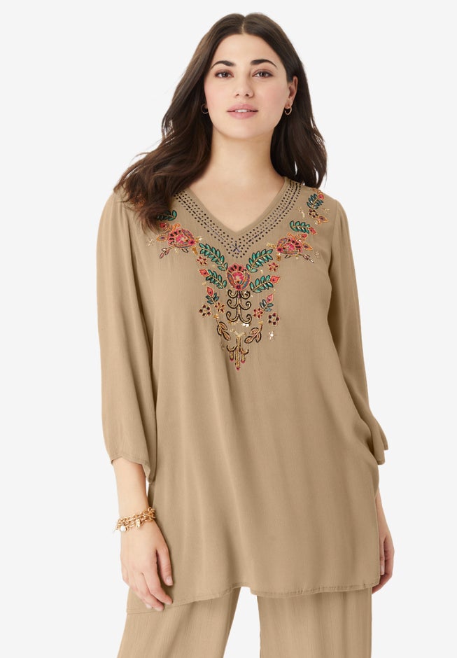 Hand Crinkled Embellished Tunic image number 0