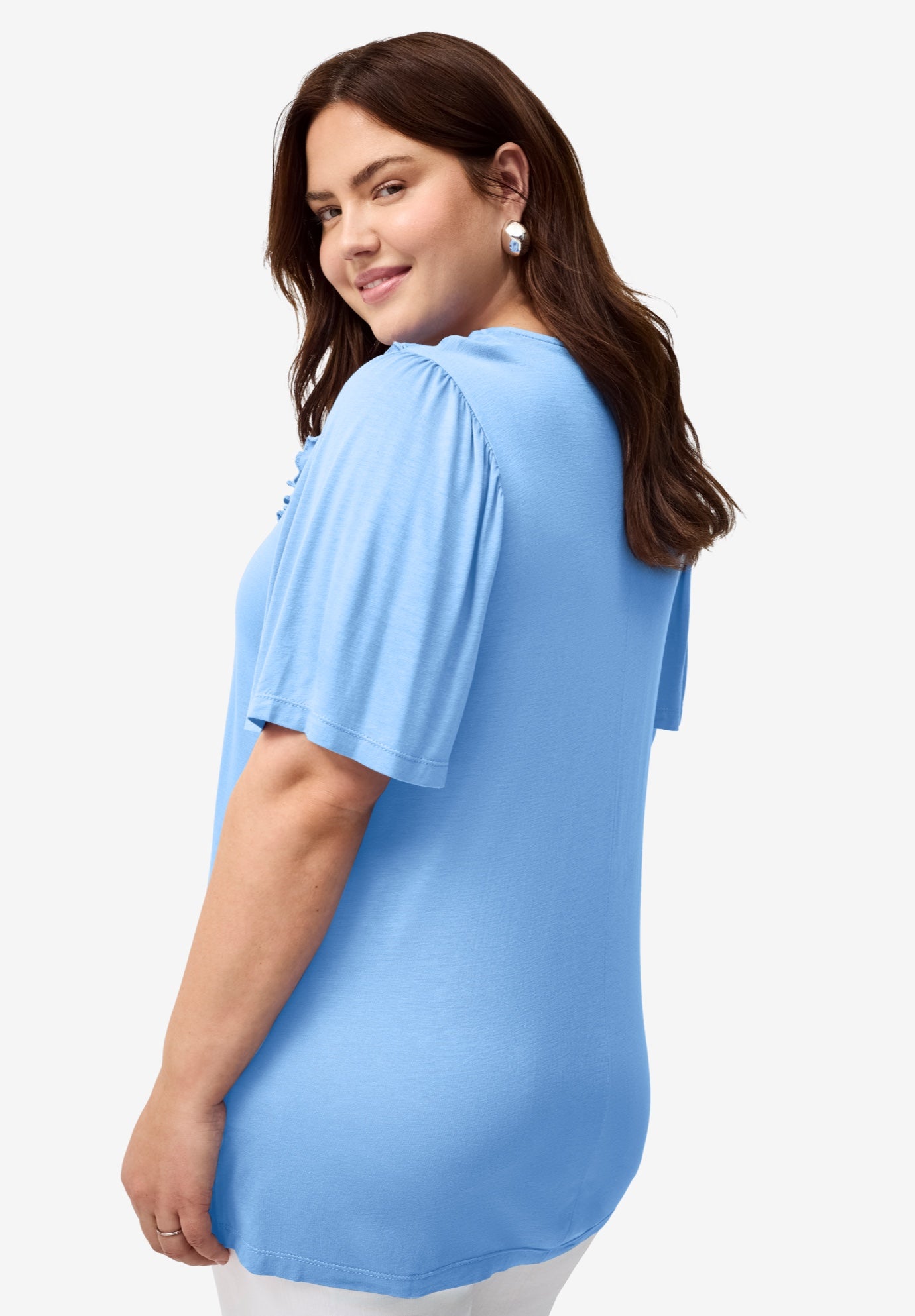 Ruffle Neckline Flutter Sleeve Tunic image number 1