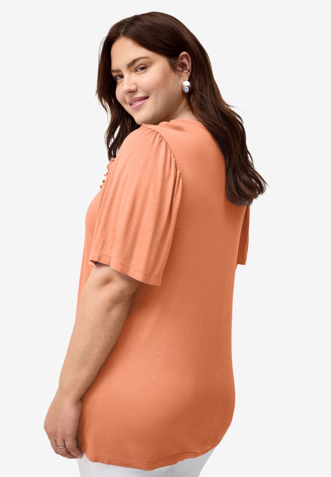 Ruffle Neckline Flutter Sleeve Tunic image number 1