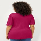 Stretch Knit V-neck Ruffle Front Tunic image number null
