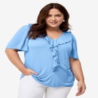 Ruffle Neckline Flutter Sleeve Tunic image number null