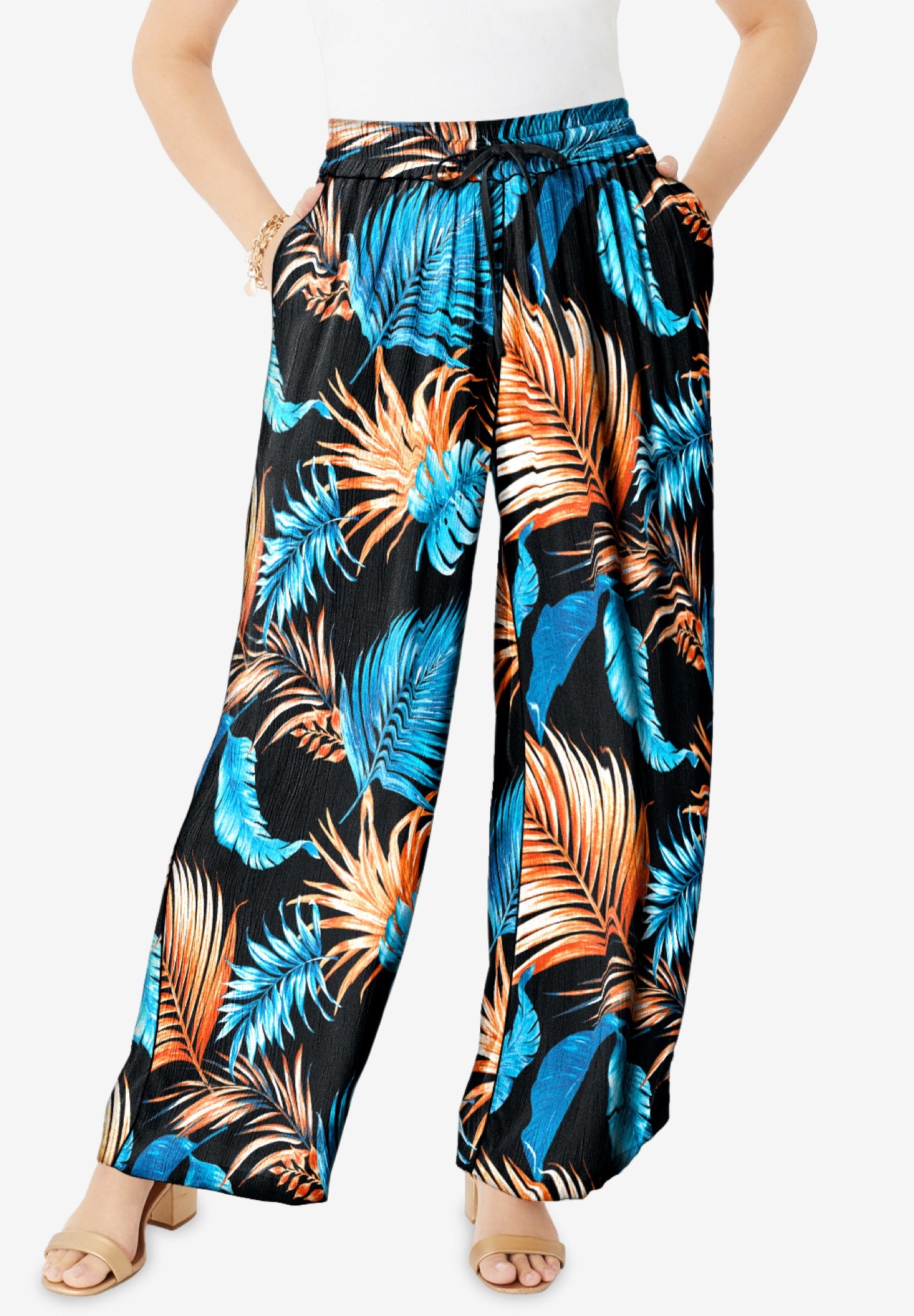 Plus Size Hand Crinkled Wide-Leg Pant image number 0