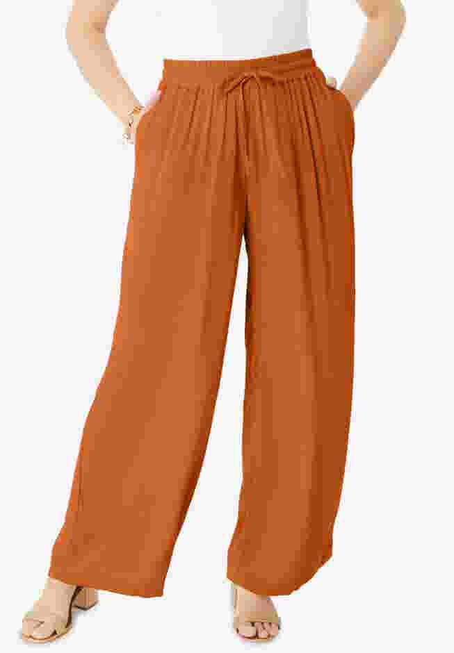 Plus Size Hand Crinkled Wide-Leg Pant image number 0