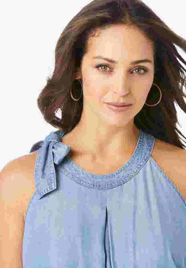 Denim Tie-Neck Dress image number 4
