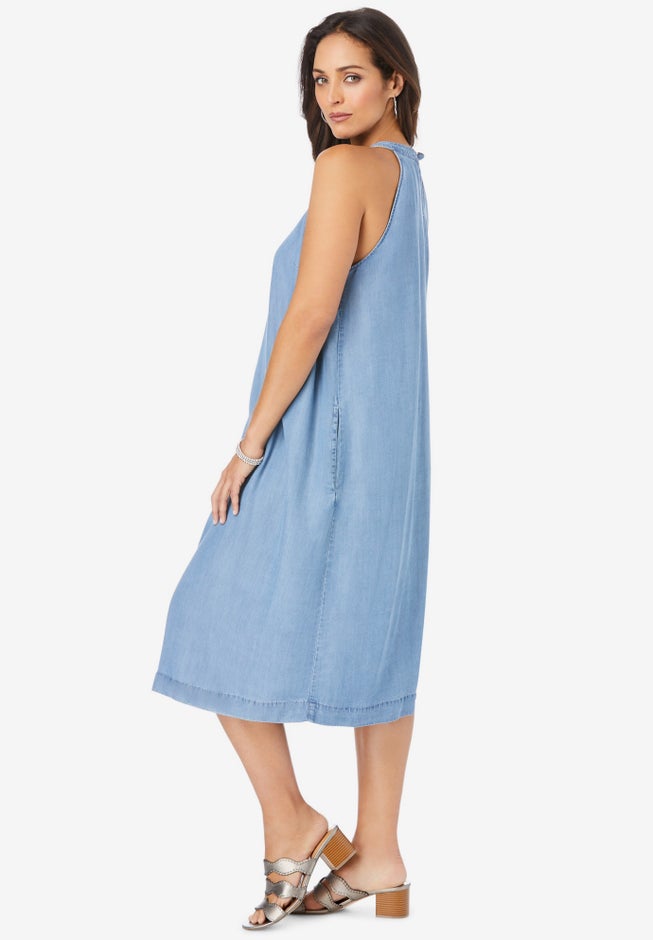 Denim Tie-Neck Dress image number 2