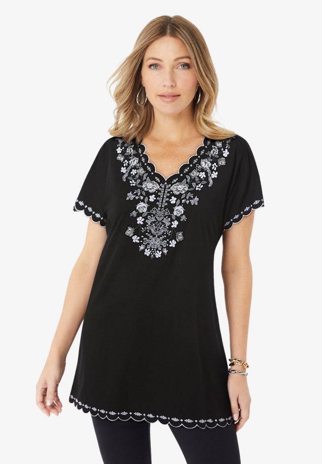 Floral Embroidered Tee image number 0