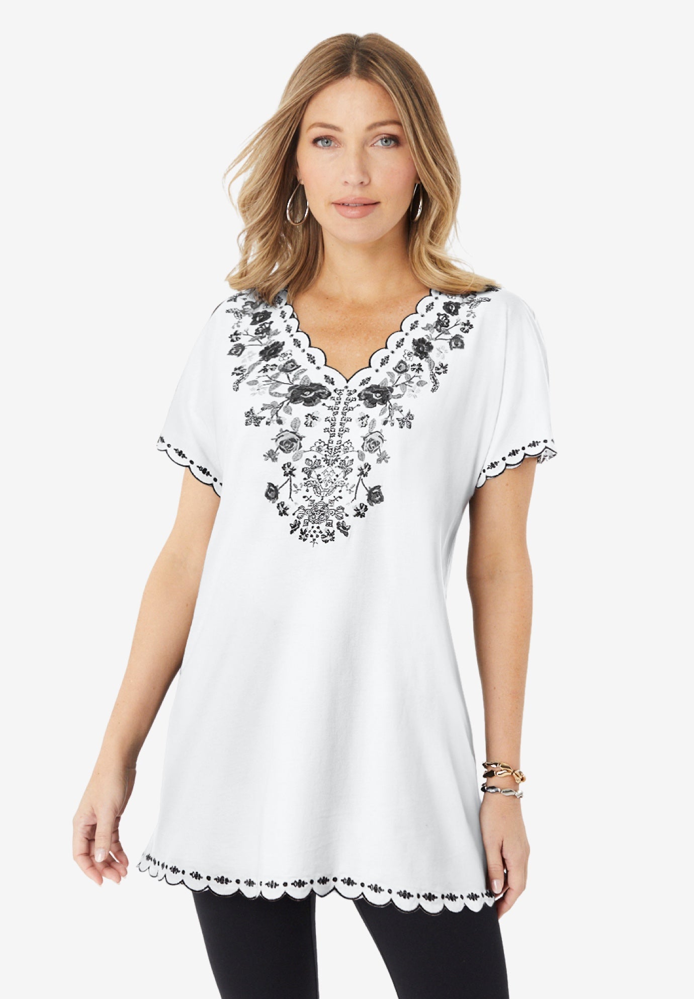 Floral Embroidered Tee image number 0