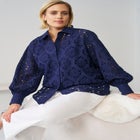 Eyelet Button Front Shirt With Blouson Sleeves image number null
