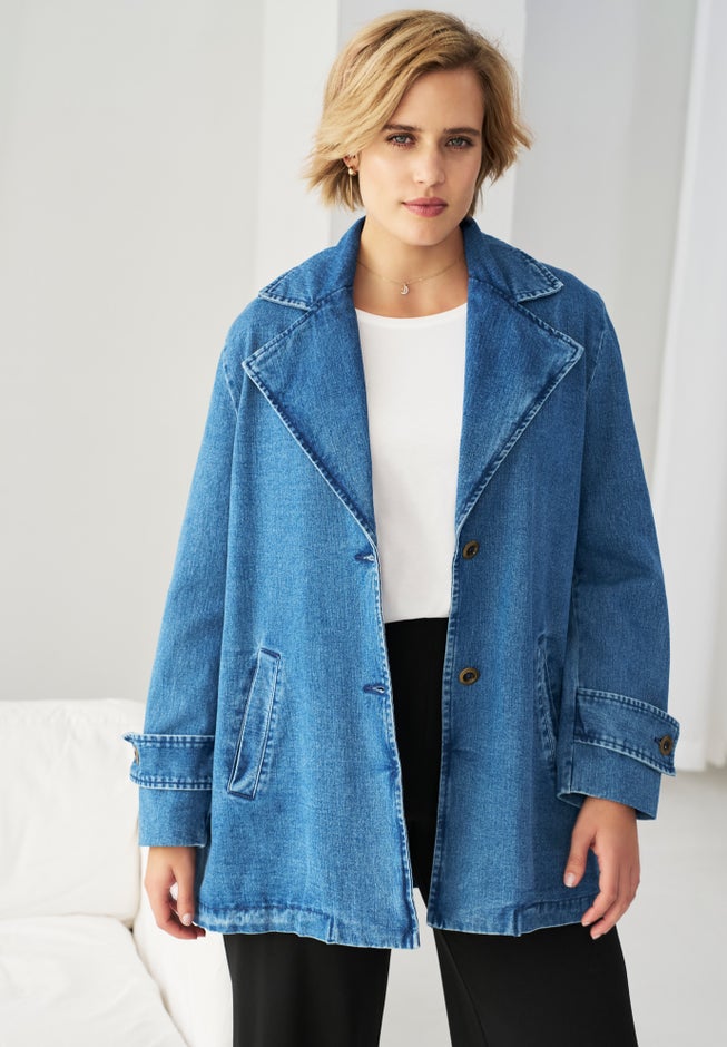 Button Front Denim A-line Jacket image number null