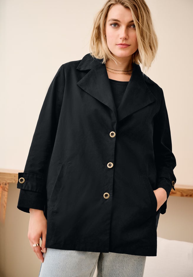 Button Front Denim A-line Jacket image number 2