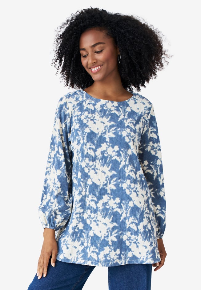 Textured Knit Blouson Sleeve Tunic image number 0