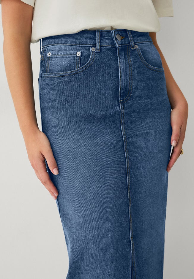 Strecth Denim Mid-rise Maxi Skirt image number 2