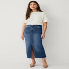 Strecth Denim Mid-rise Maxi Skirt image number null