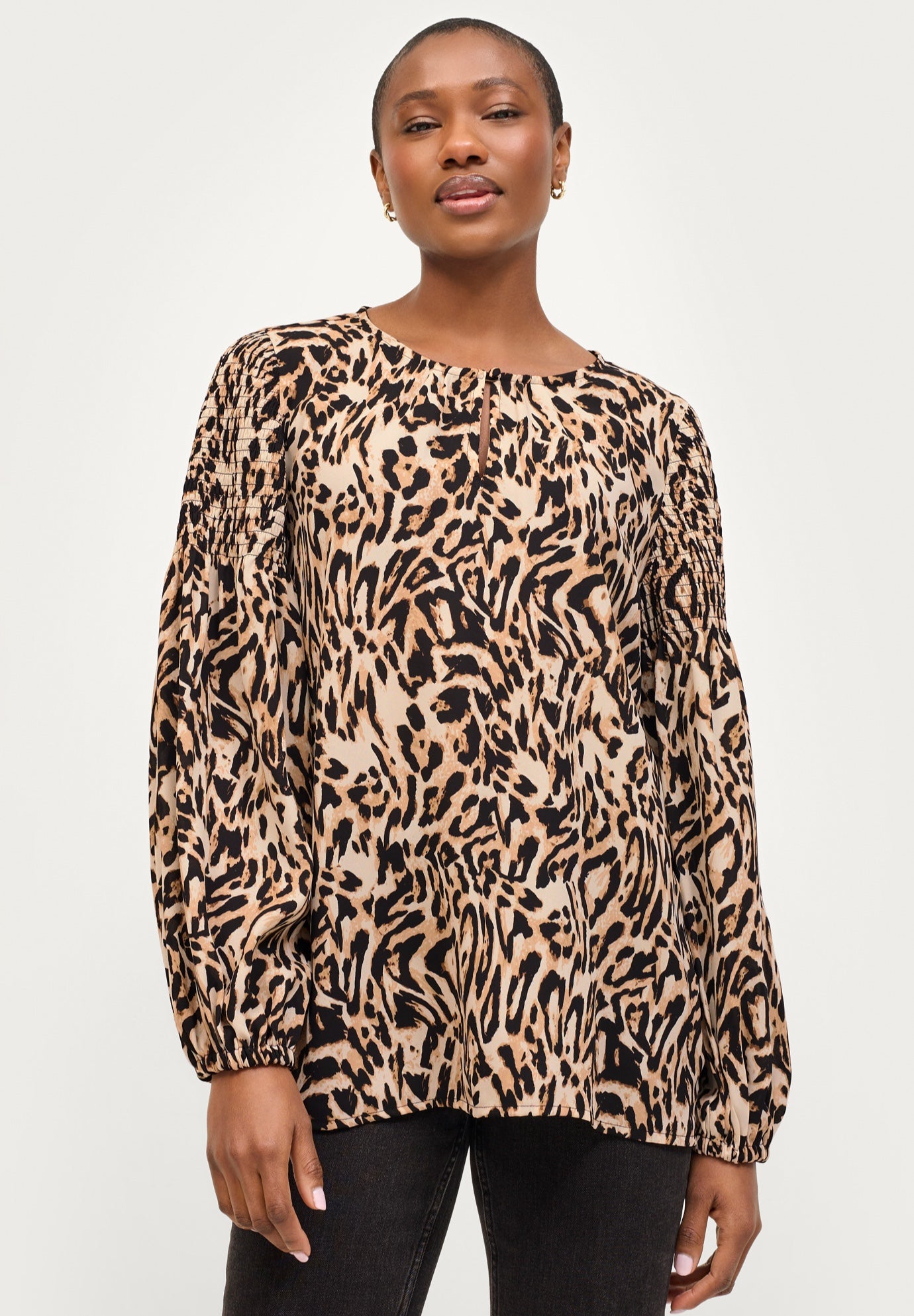 Blouson Long Sleeve Keyhole Blouse image number 1