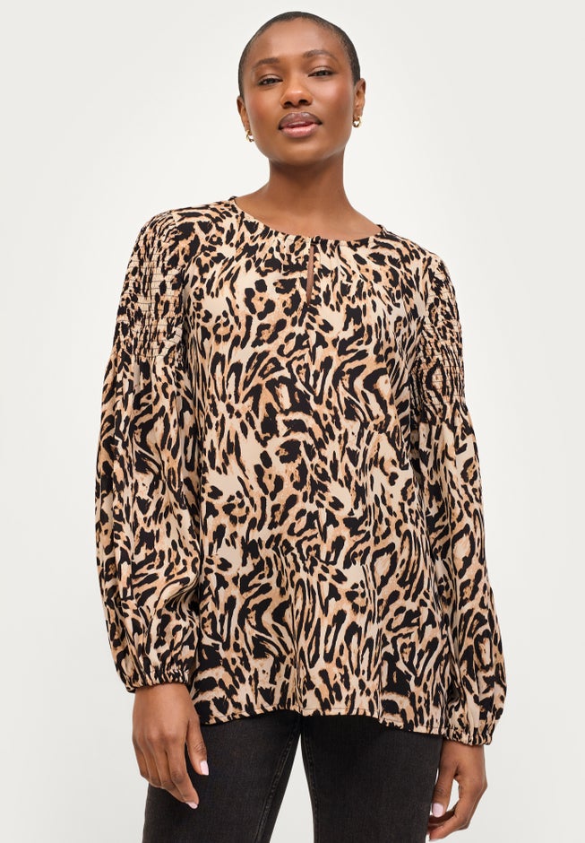 Blouson Long Sleeve Keyhole Blouse image number 1